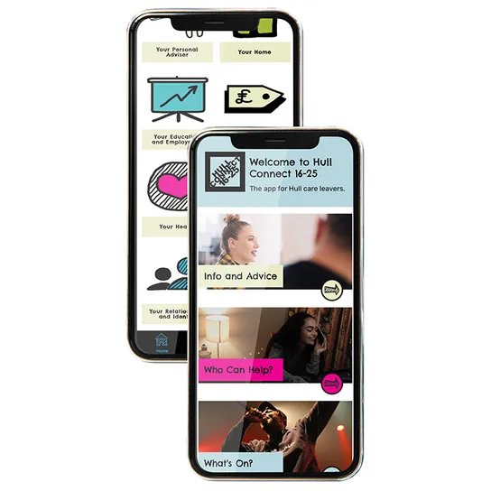Phone with the Hull Care Leavers App open